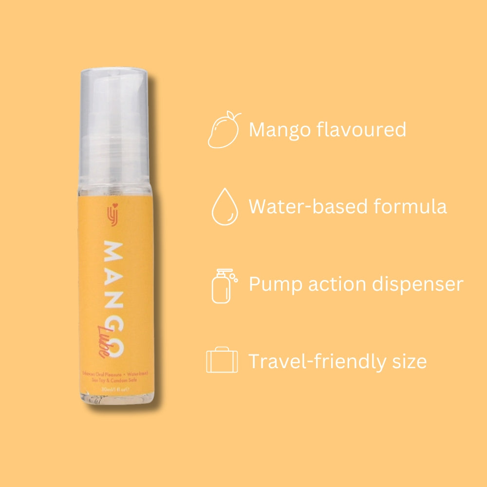 Loving Joy Mango Flavored Lubricant 30ml bottle with colorful label and cap, designed for intimate use and enhancing pleasure.