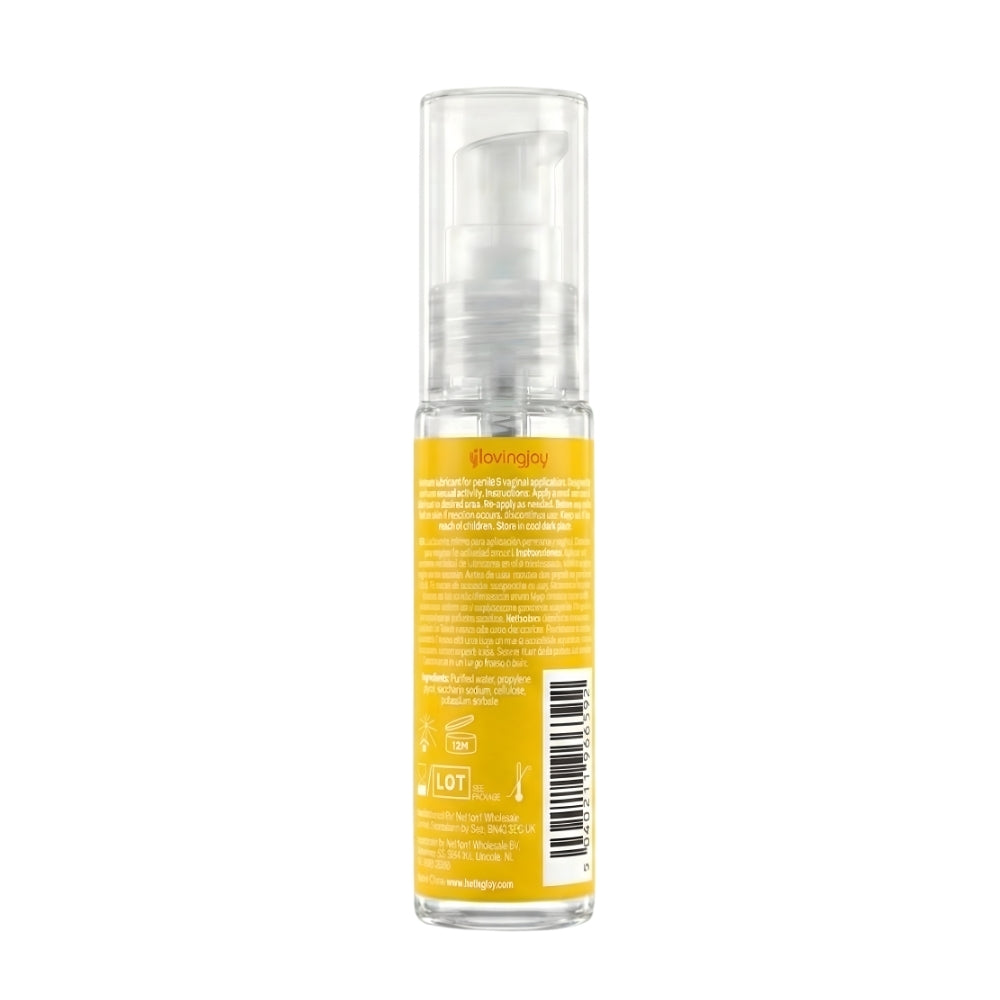 Loving Joy Mango Flavored Lubricant 30ml bottle with mango fruit illustration, smooth packaging, and product label.