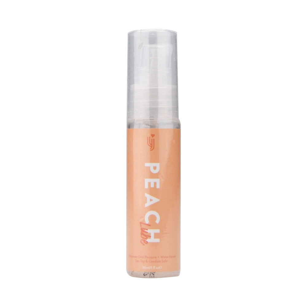 Loving Joy Peach Flavoured Lubricant 30ml bottle with peach imagery and branding, designed for intimate use.