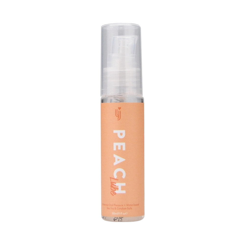 Loving Joy Peach Flavored Lubricant 30ml bottle, clear liquid lubricant with peach scent, in a transparent plastic container.