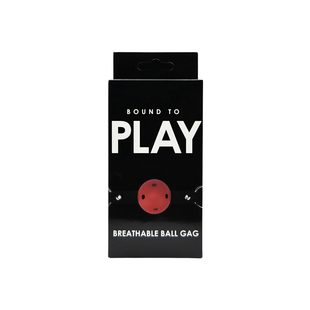 Red breathable ball gag from Bound to Play, designed for comfort and secure fit, featuring adjustable straps and smooth ball.