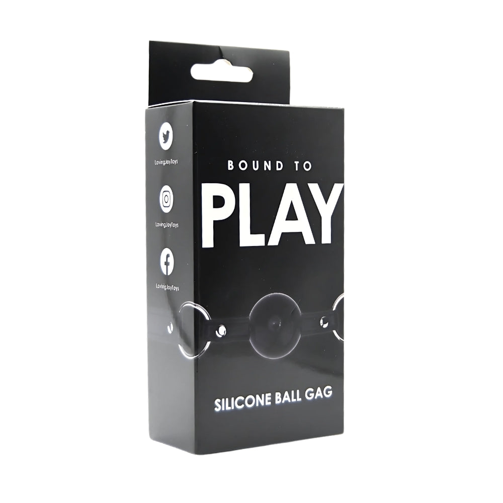 Bound to Play silicone ball gag with adjustable straps, designed for restraint and sensory play, shown on a neutral background.