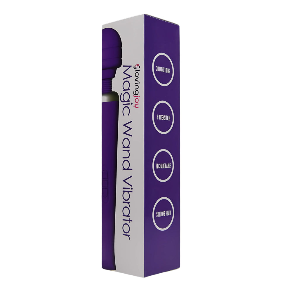 Purple Loving Joy rechargeable magic wand vibrator with ergonomic design and flexible head for targeted stimulation.