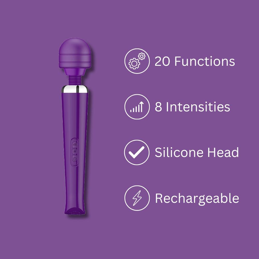 Purple Loving Joy rechargeable magic wand vibrator with a sleek design and flexible head for targeted stimulation.