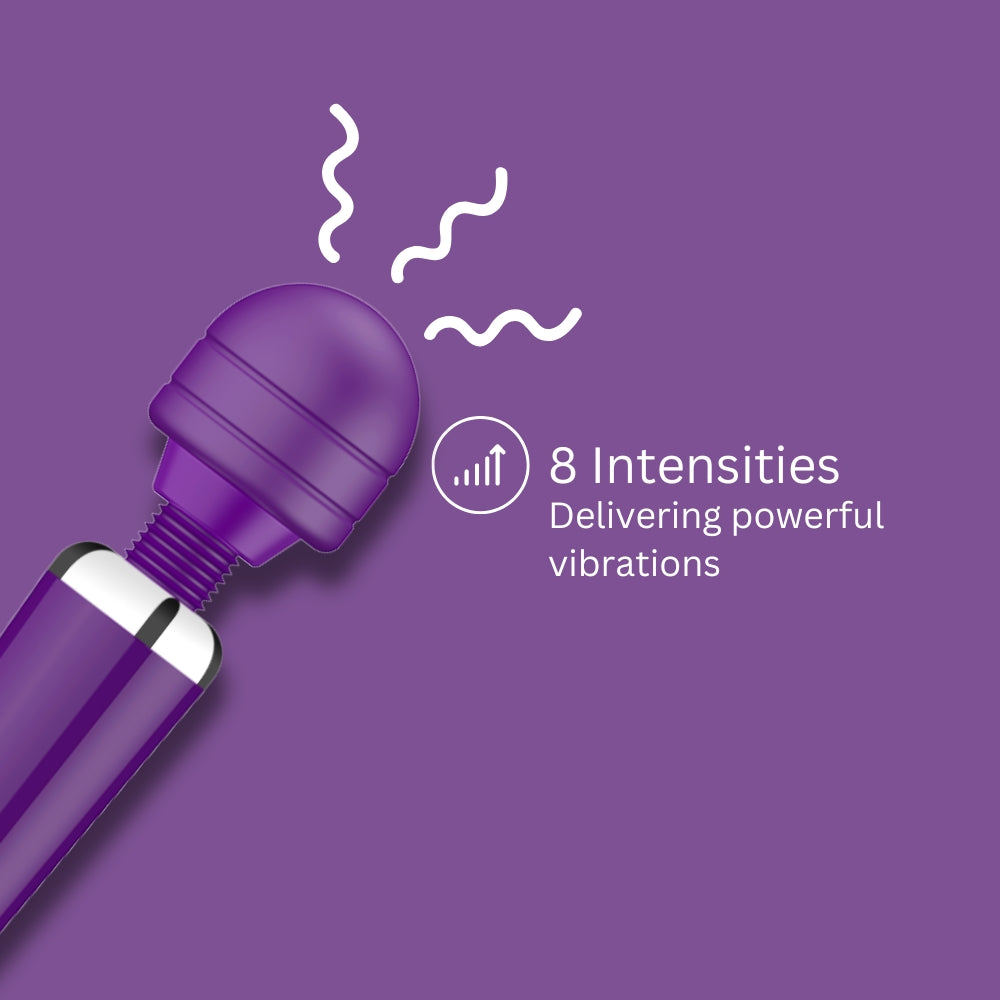 Loving Joy rechargeable magic wand vibrator in purple, showcasing its sleek design and ergonomic handle.