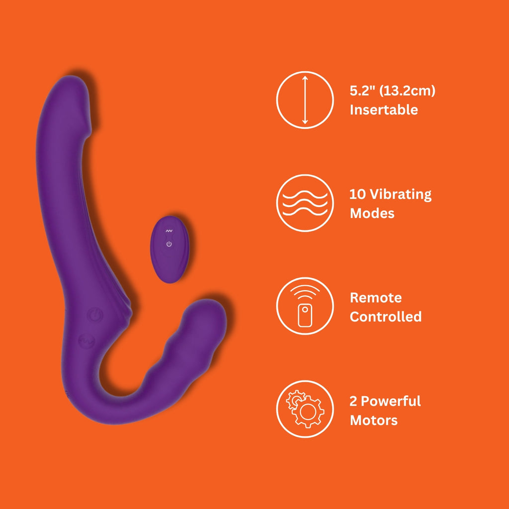 MINA Echo remote vibrating strapless strap on, showcasing its sleek design and ergonomic shape for intimate use.