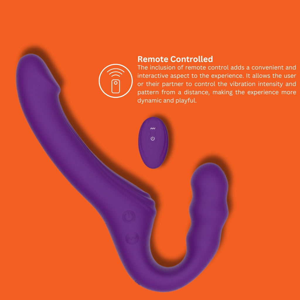 Mina Echo remote vibrating strapless strap-on showcasing sleek design and ergonomic features for enhanced pleasure.