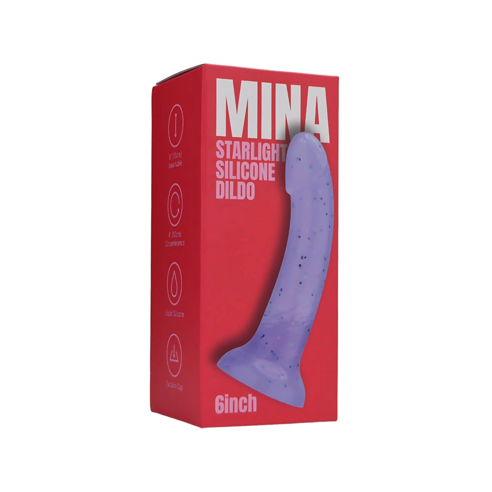 MINA Starlight silicone dildo, smooth and realistic, showcasing its sleek design and flexible texture for intimate use.