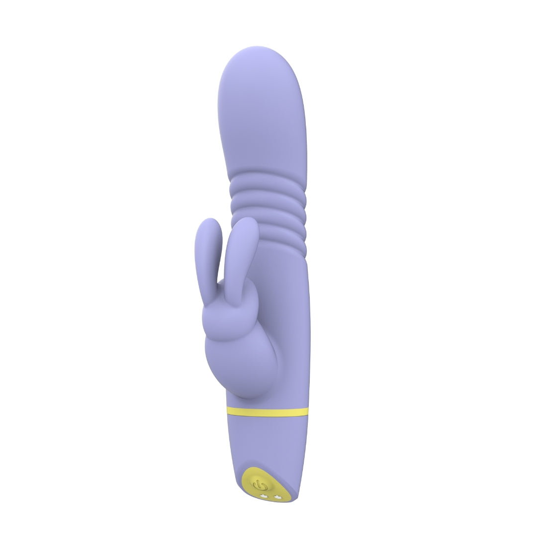 MINA Tide Thrusting Rabbit Vibrator shown with dual stimulation design and sleek purple exterior.
