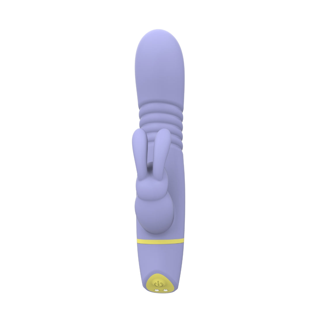 MINA Tide Thrusting Rabbit Vibrator showing its sleek design, curved shaft, and textured rabbit clitoral stimulator.