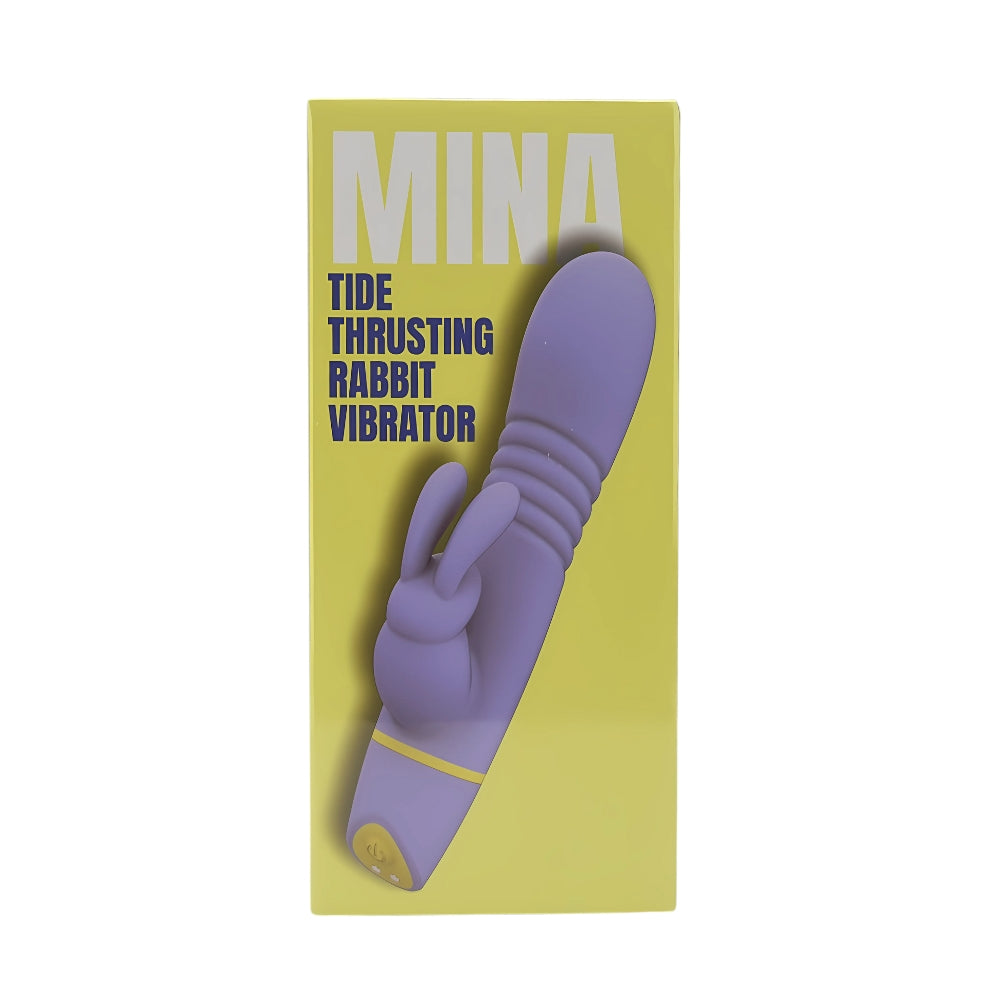 MINA Tide Thrusting Rabbit Vibrator shown with smooth design, dual stimulation tips, and textured surface for enhanced pleasure.