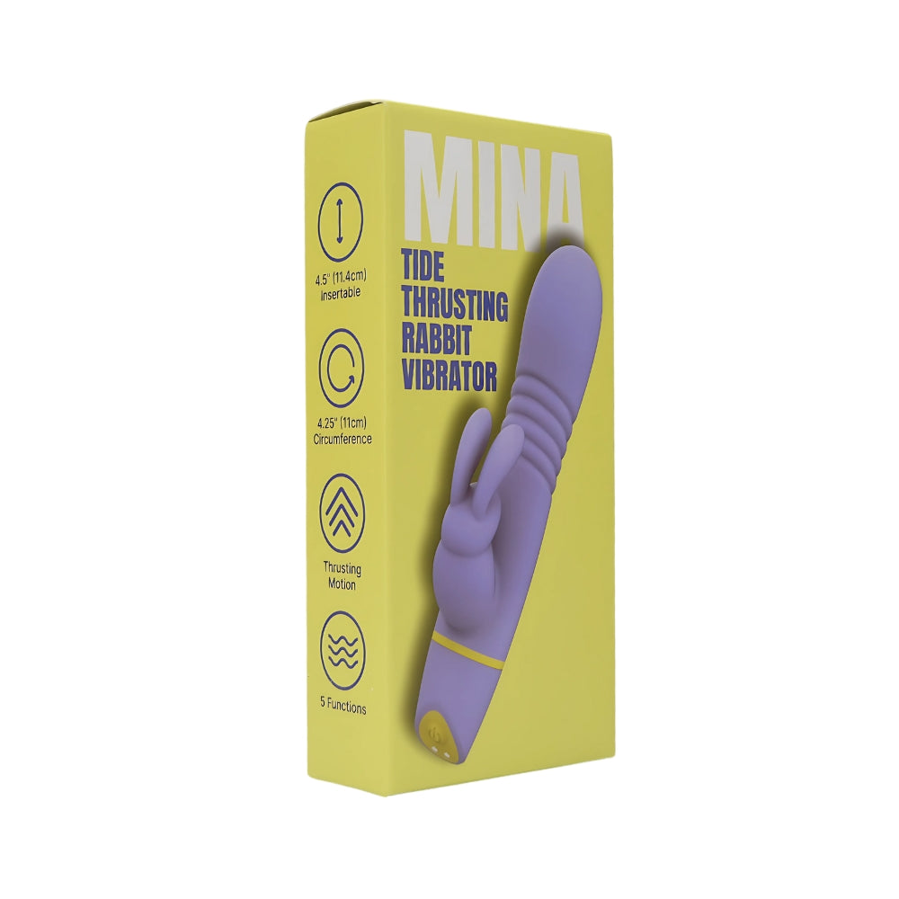 MINA Tide Thrusting Rabbit Vibrator showing the sleek design and dual stimulator features on a plain background.