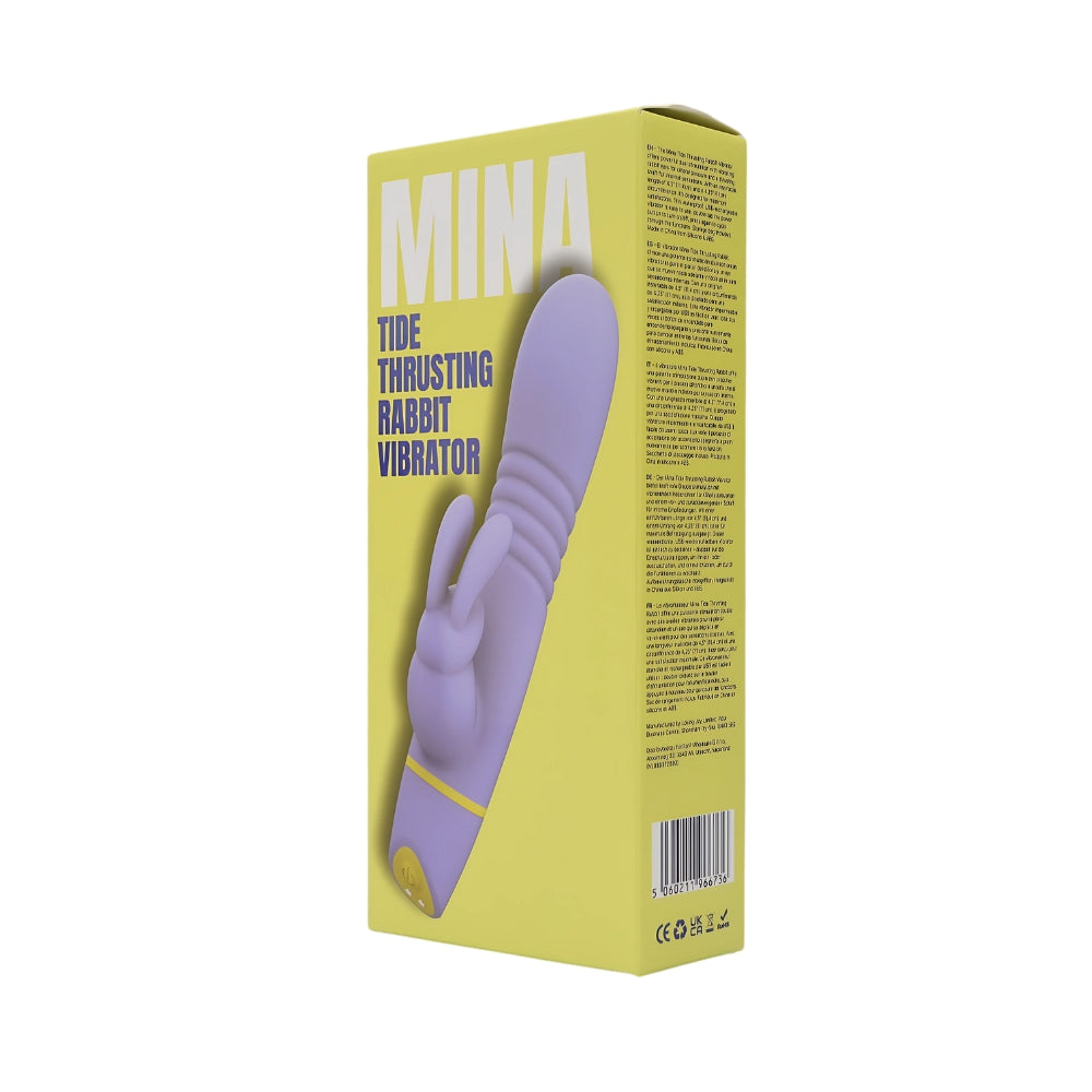 MINA Tide Thrusting Rabbit Vibrator, pink silicone, ergonomic design with dual motor for enhanced pleasure, shown on a white background.