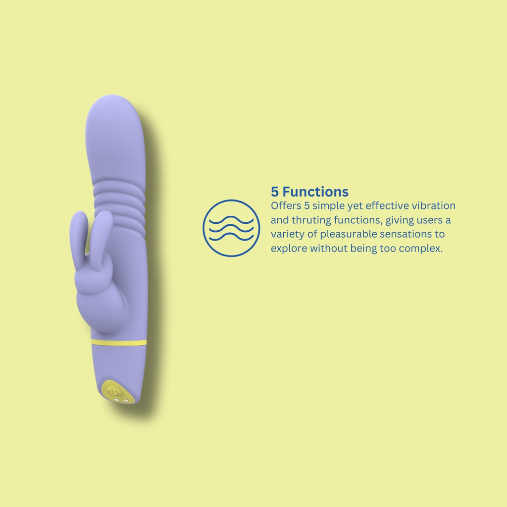 MINA Tide Thrusting Rabbit Vibrator displayed with sleek design and textured surface for dual pleasure and stimulation.