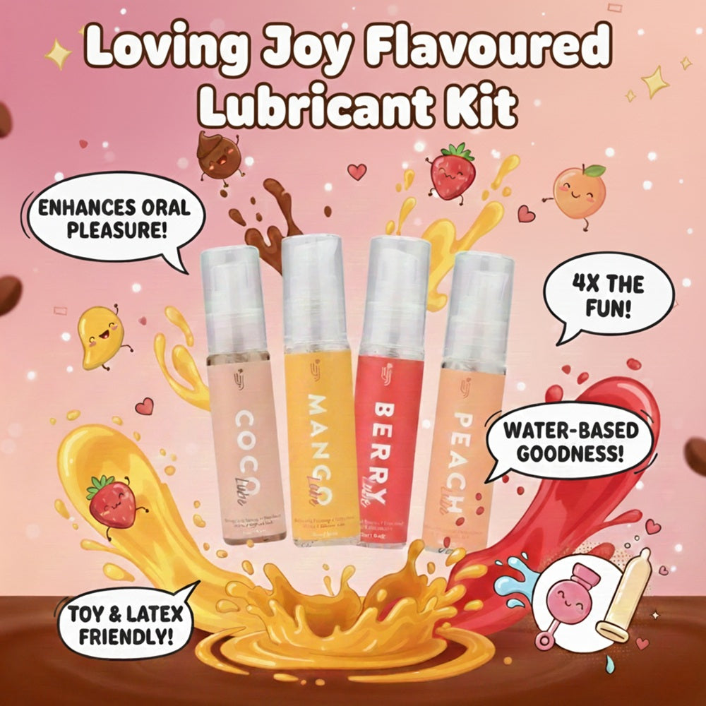 Intimi Loving Joy Flavoured Lubricant Set with four bottles, ideal for enhancing intimate anal experiences, featuring colorful packaging.