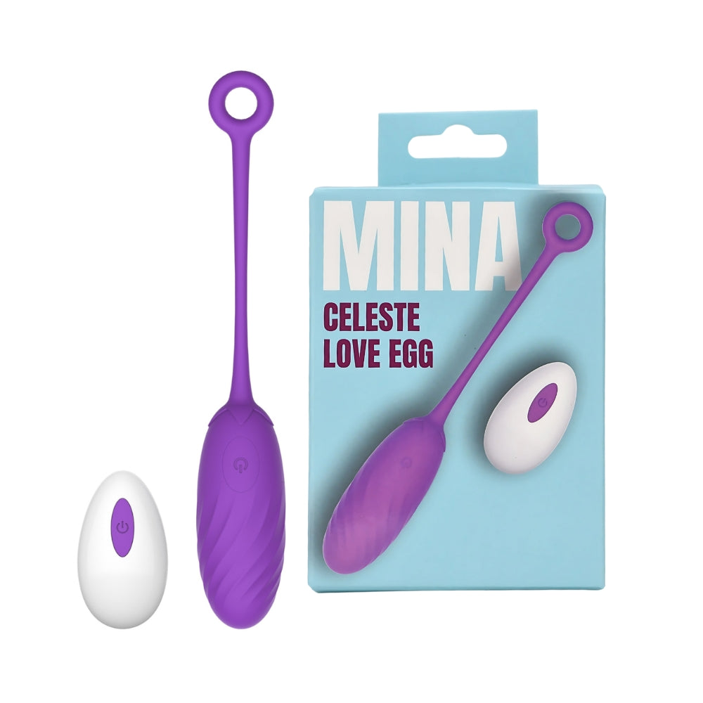 MINA Celeste 10 Function Love Egg, discreet purple love egg with adjustable vibration settings, designed for intimate pleasure.