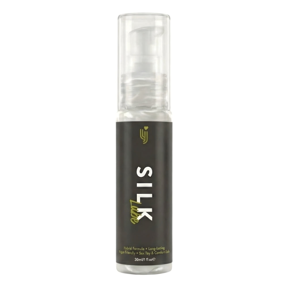 Loving Joy Silk Hybrid Lubricant 30ml bottle with sleek label, designed for smooth and comfortable personal use.