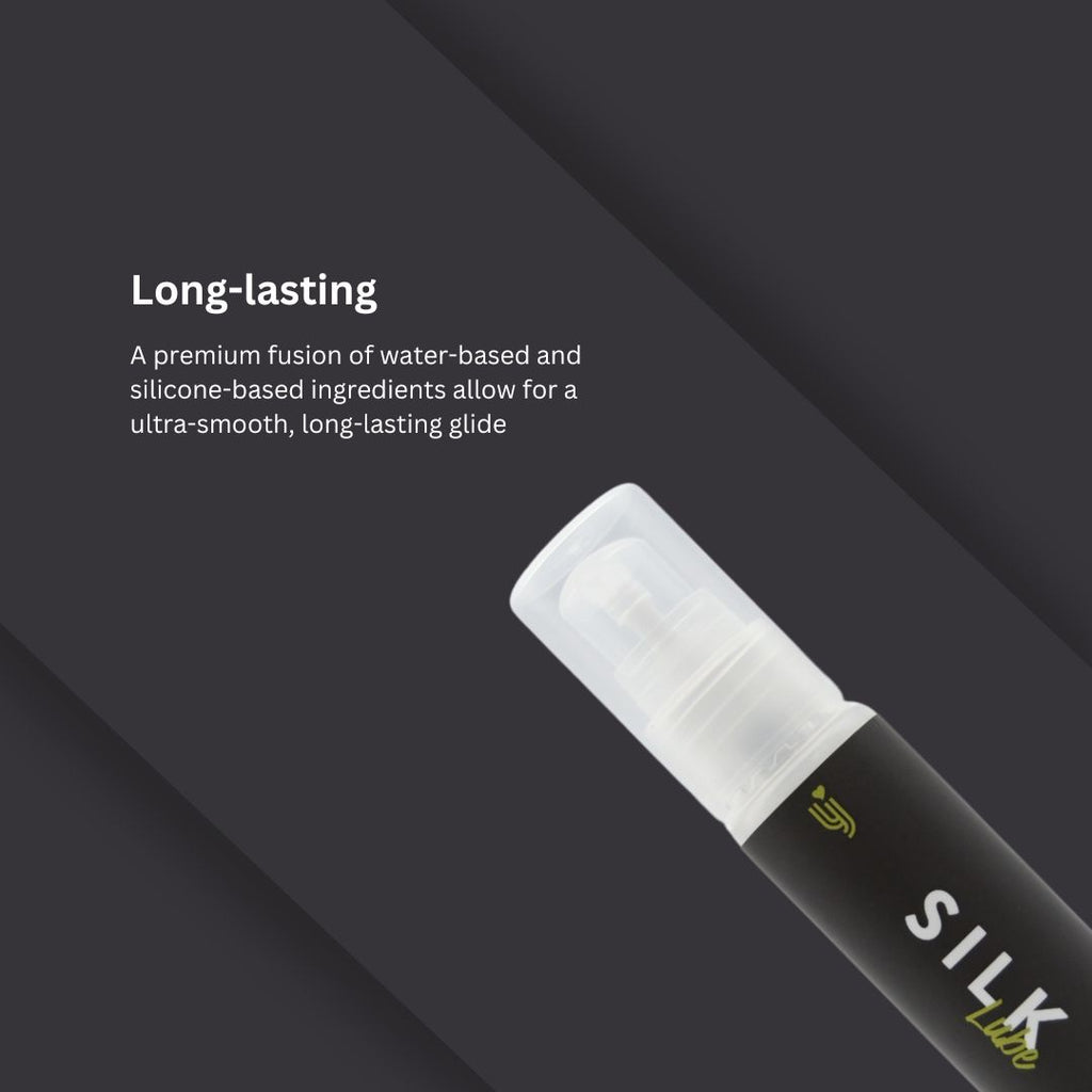Loving Joy Silk Hybrid Lubricant 30ml bottle, smooth and silky personal lubricant from Loving Joy Lubricants, with clear packaging.