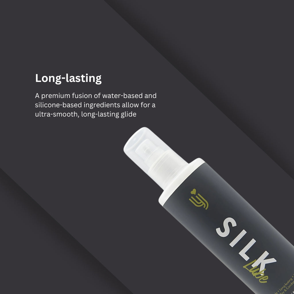 Loving Joy Silk Hybrid Lubricant 250ml bottle with a sleek design, ideal for enhancing intimacy and comfort.