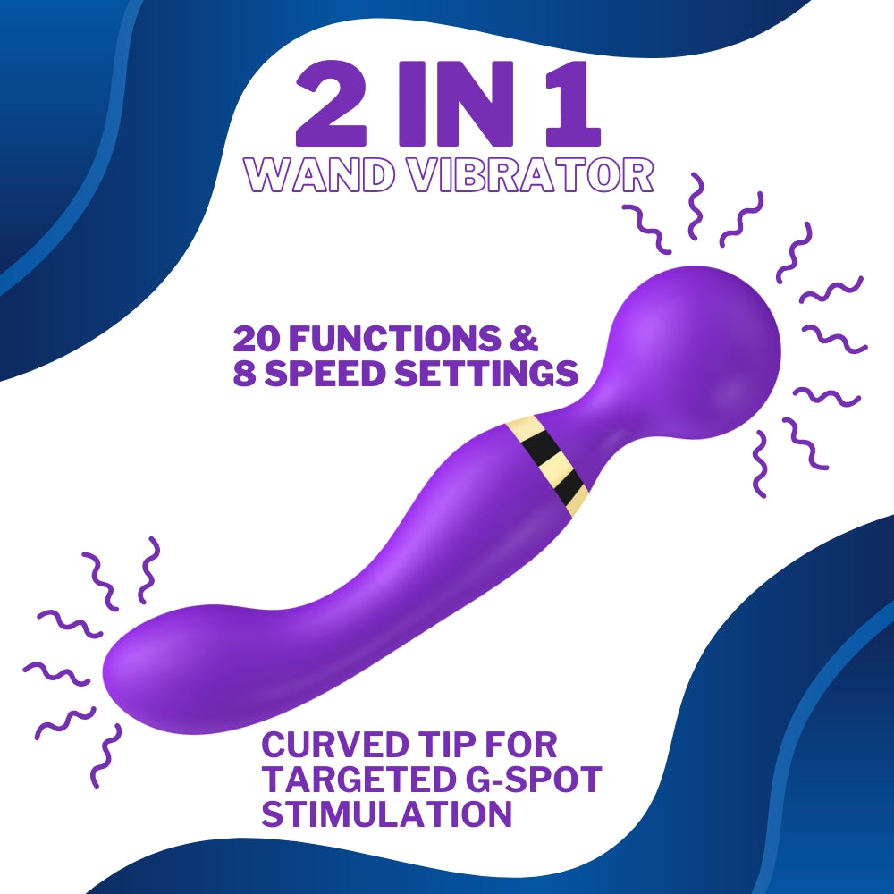 Loving Joy dual-ended wand vibrator with smooth silicone surface, flexible design, and ergonomic shape for versatile pleasure.