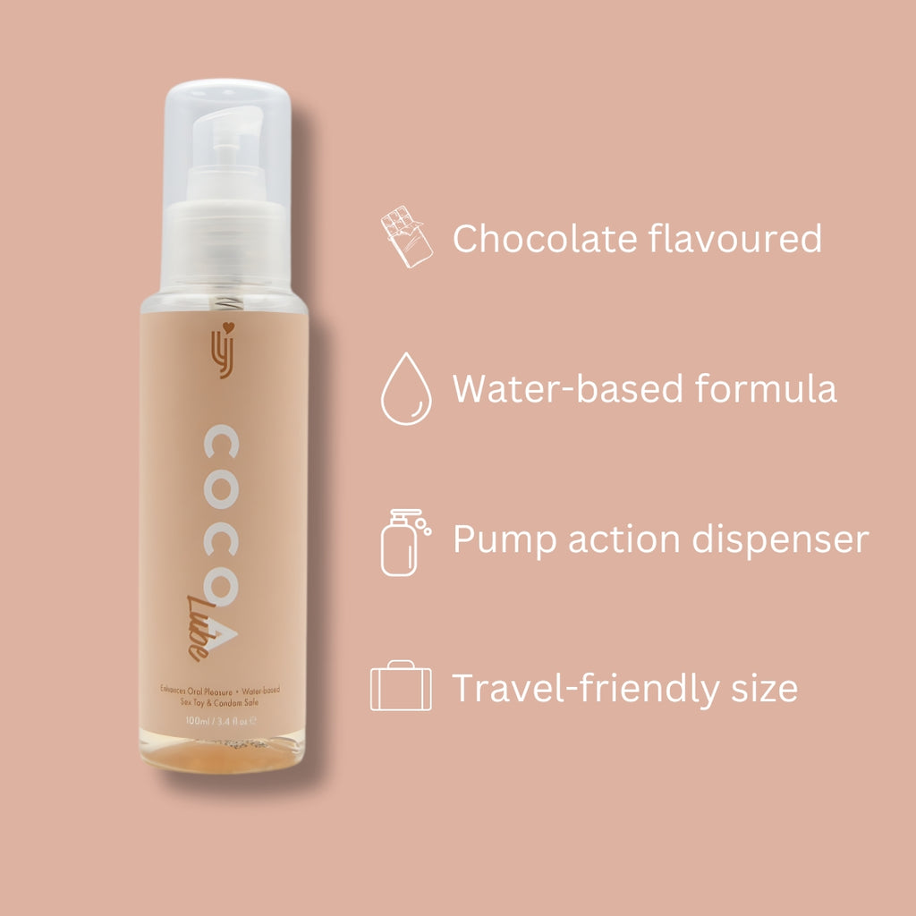 Loving Joy Chocolate Flavored Lubricant 100ml bottle with smooth, dark chocolate-colored liquid visible in the image.