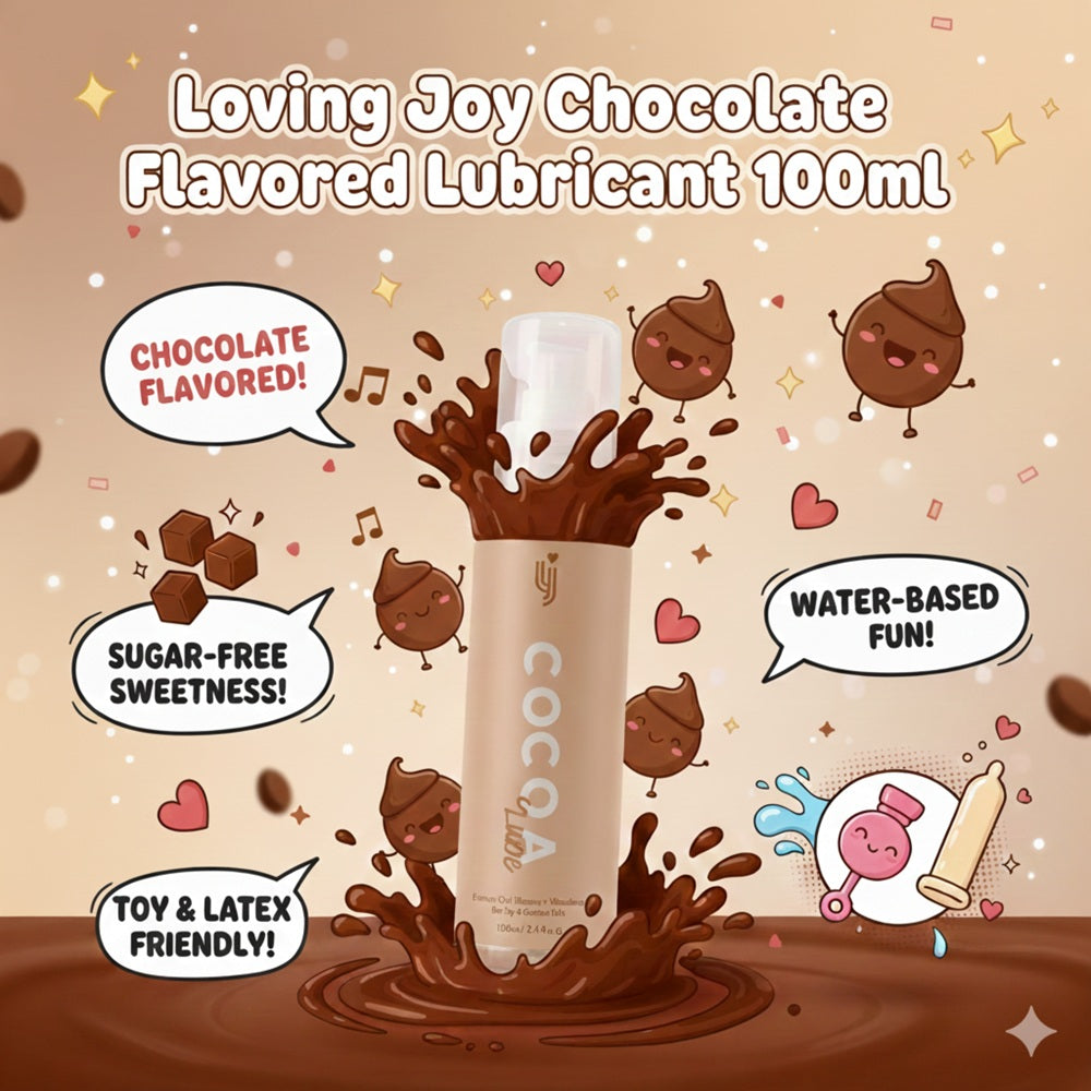Loving Joy Chocolate Flavored Lubricant 100ml, bottle with chocolate-themed label, designed for intimate use and added flavor.