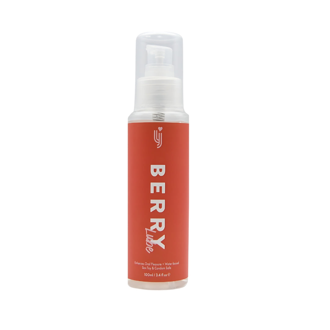 Loving Joy Strawberry Flavored Lubricant 100ml bottle, featuring a pink and white packaging design for intimate use.