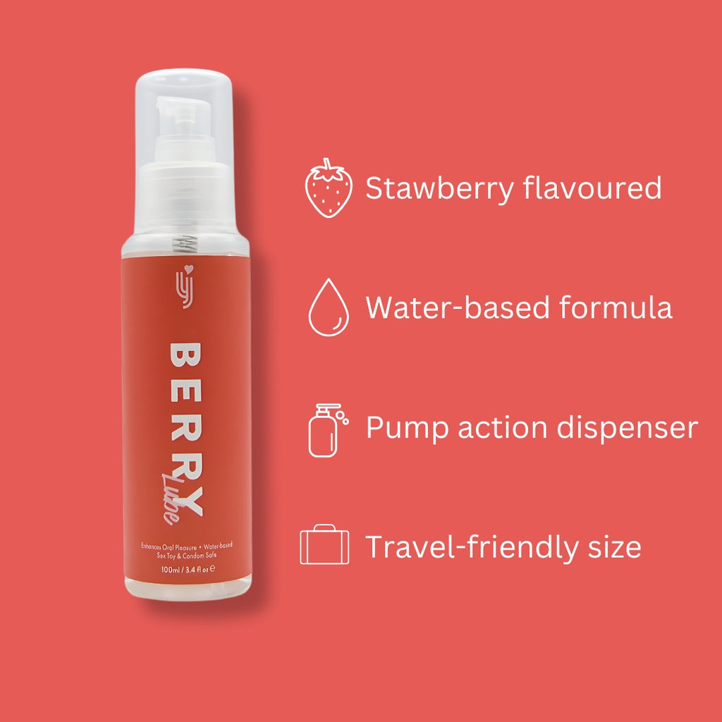 Loving Joy Strawberry Flavored Lubricant 100ml bottle, smooth and fruity personal lubricant for enhanced intimacy.