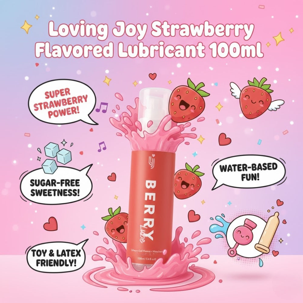 Loving Joy Strawberry Flavored Lubricant 100ml bottle, smooth and fruity, designed for enhanced intimacy and comfort.