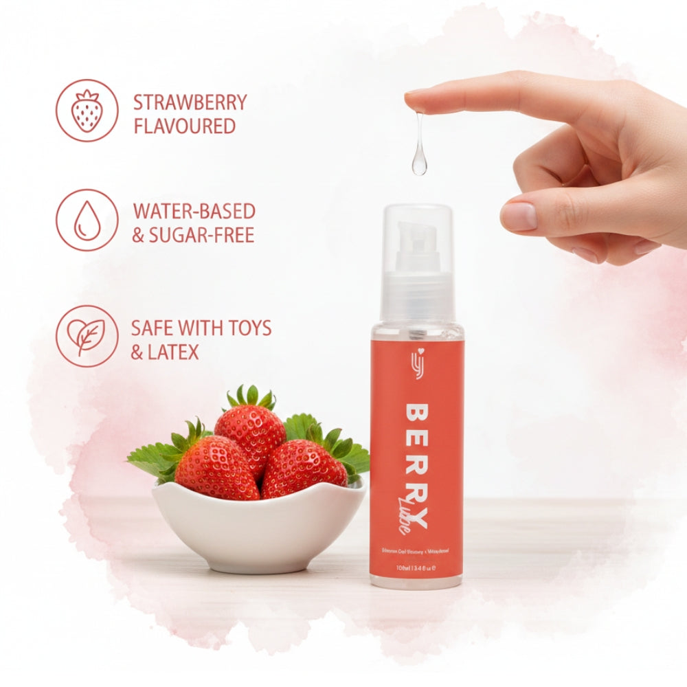 Loving Joy Strawberry Flavored Lubricant 100ml bottle, smooth and fruity personal lubricant for enhanced intimacy.