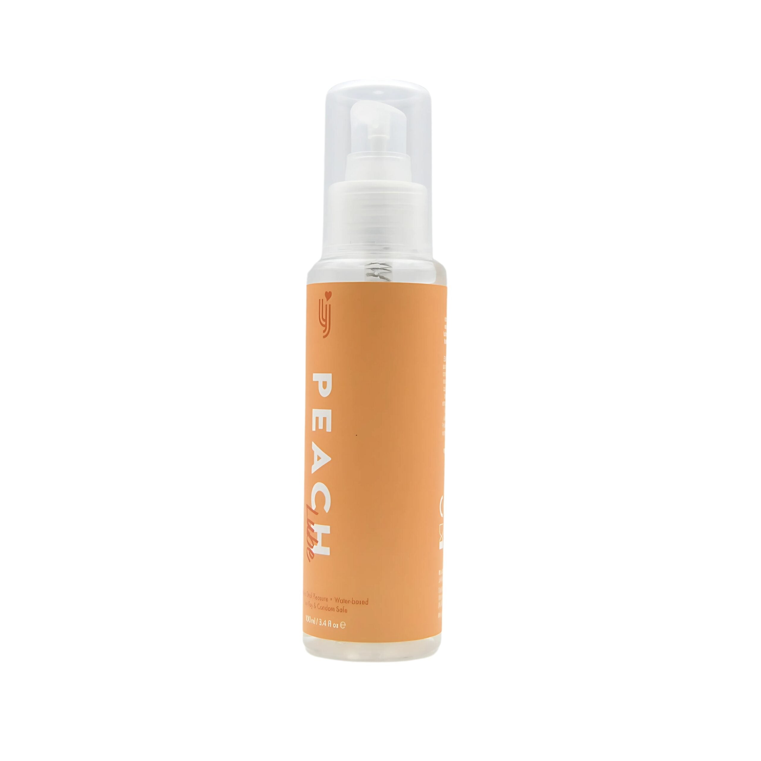 Loving Joy Peach-Flavored Lubricant 100ml bottle with pink and peach label, featuring a smooth, transparent lubricant inside.