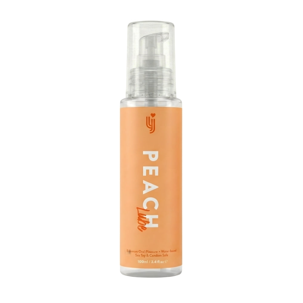 Loving Joy Peach Flavored Lubricant 100ml bottle with peach imagery on the label, designed for intimate use and added moisture.