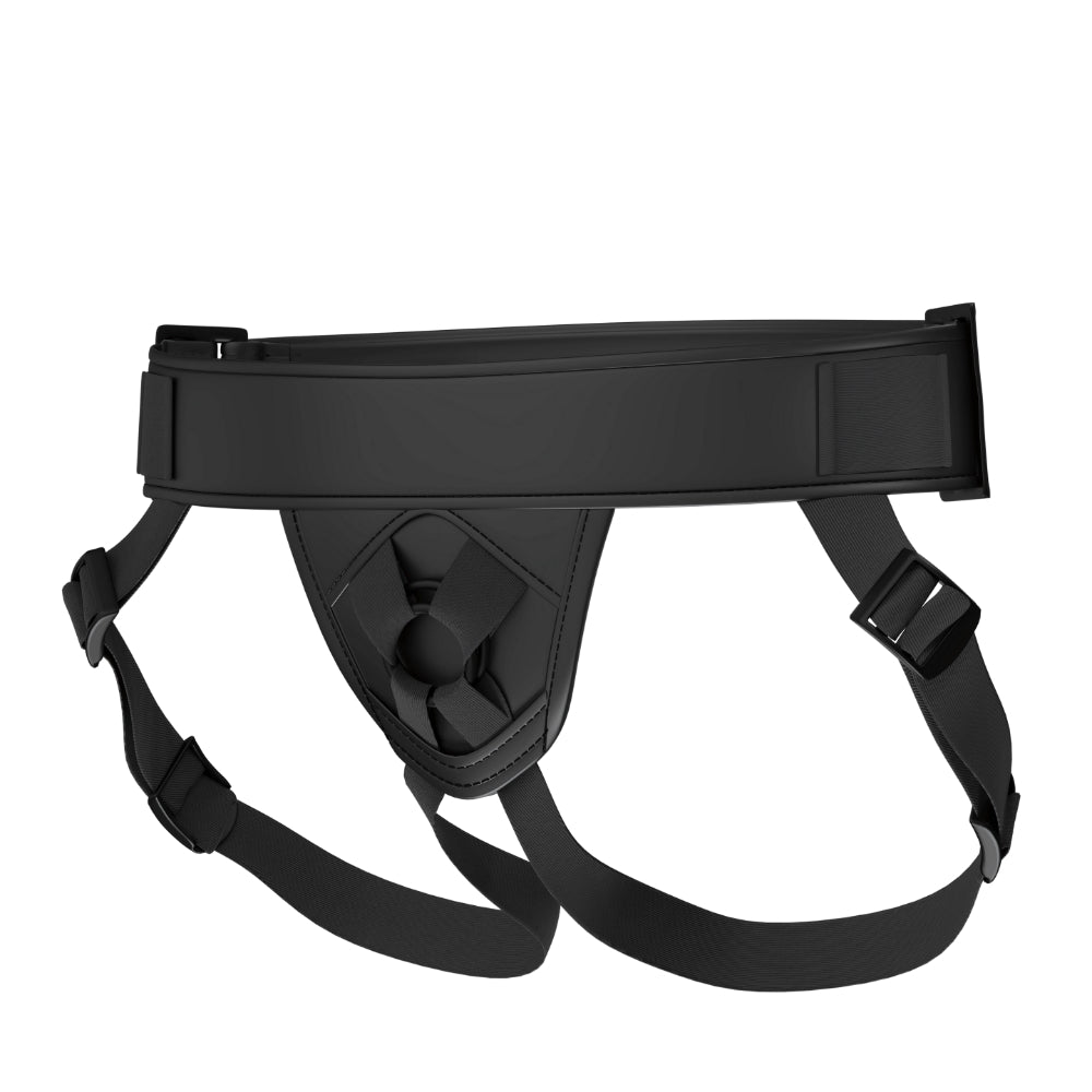 MINA Eclipse strap-on harness with adjustable straps and black design, designed for comfortable wear and secure fit.