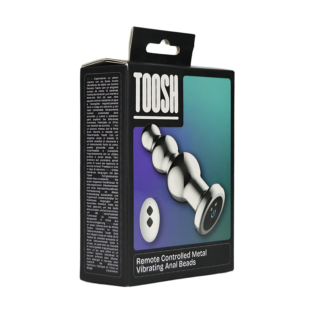 Remote-controlled metal vibrating anal beads by Toosh, showcasing sleek design and smooth finish for enhanced pleasure.