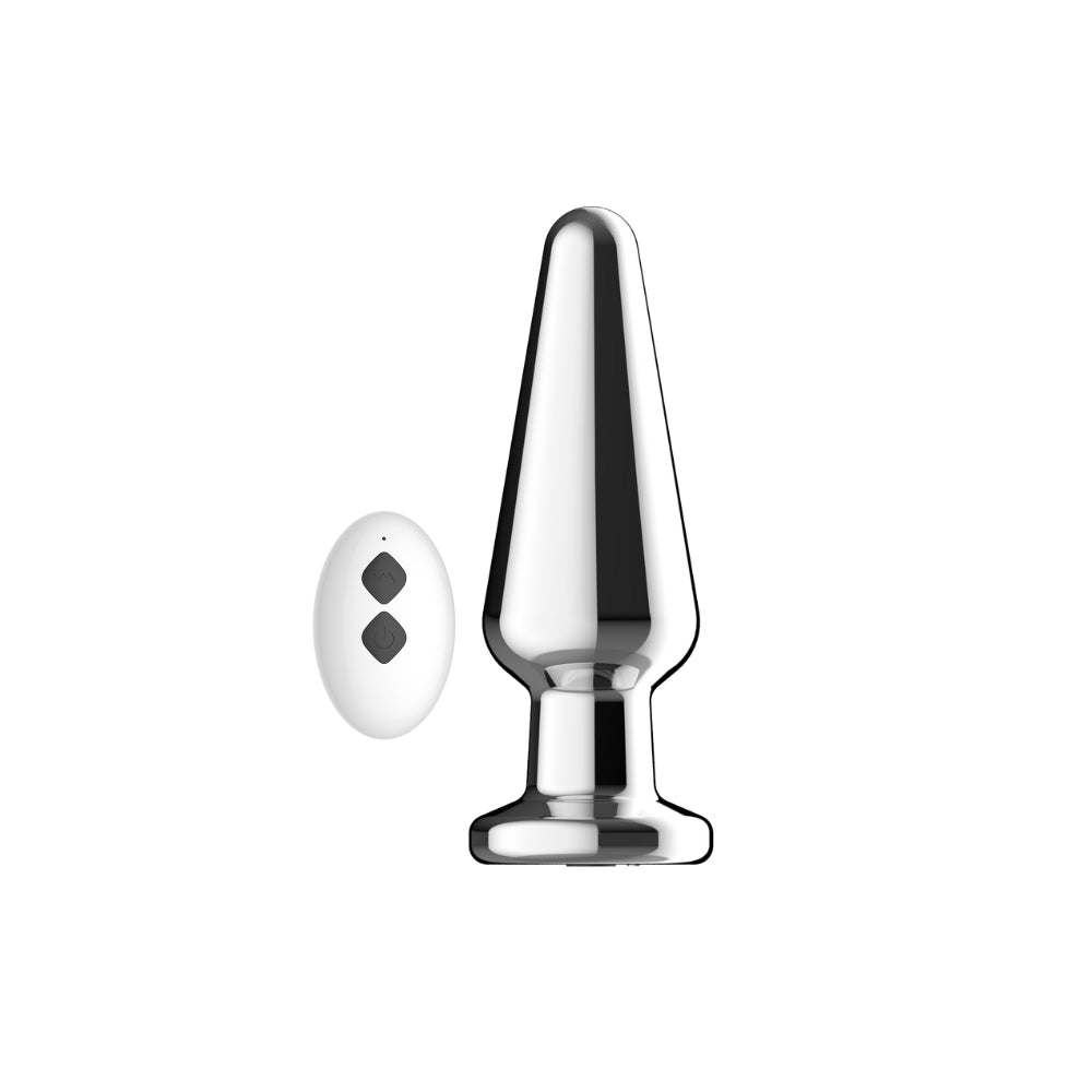 Toosh remote-controlled metal vibrating butt plug with sleek design and ergonomic shape for comfortable use.