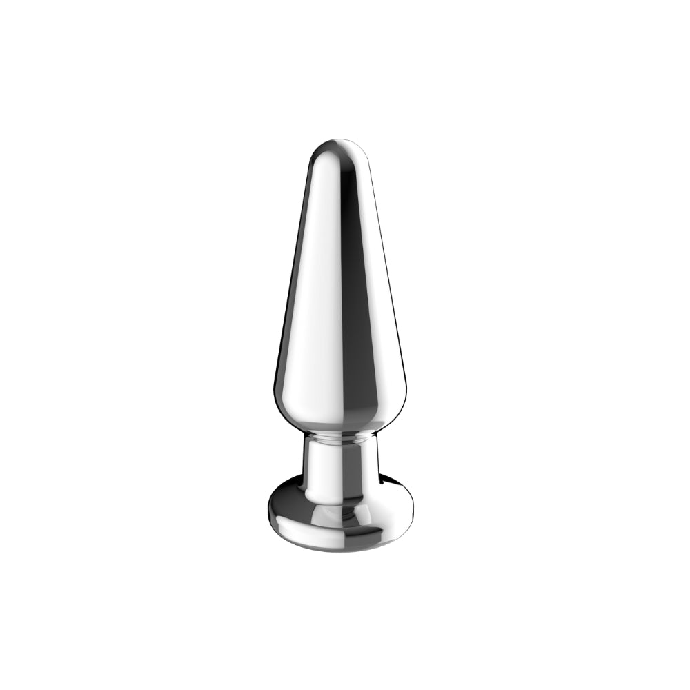 Remote controlled metal vibrating butt plug by Toosh, showcasing sleek design and ergonomic shape for comfortable use.