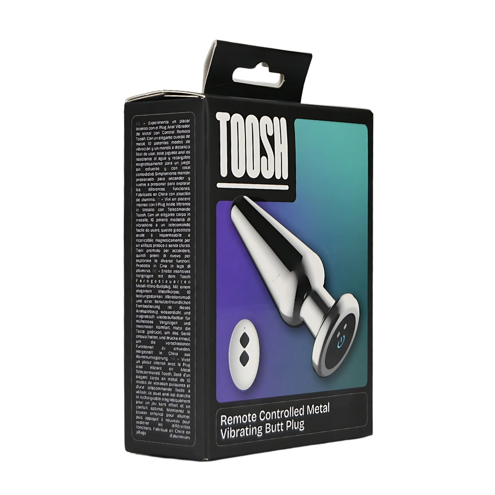 Toosh remote-controlled metal vibrating butt plug with sleek design and ergonomic shape for comfortable use.