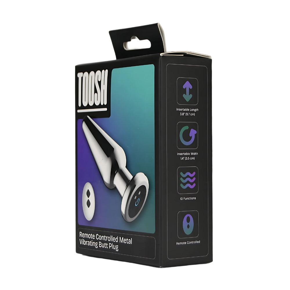 Toosh remote-controlled metal vibrating butt plug with sleek design and ergonomic shape for enhanced pleasure.