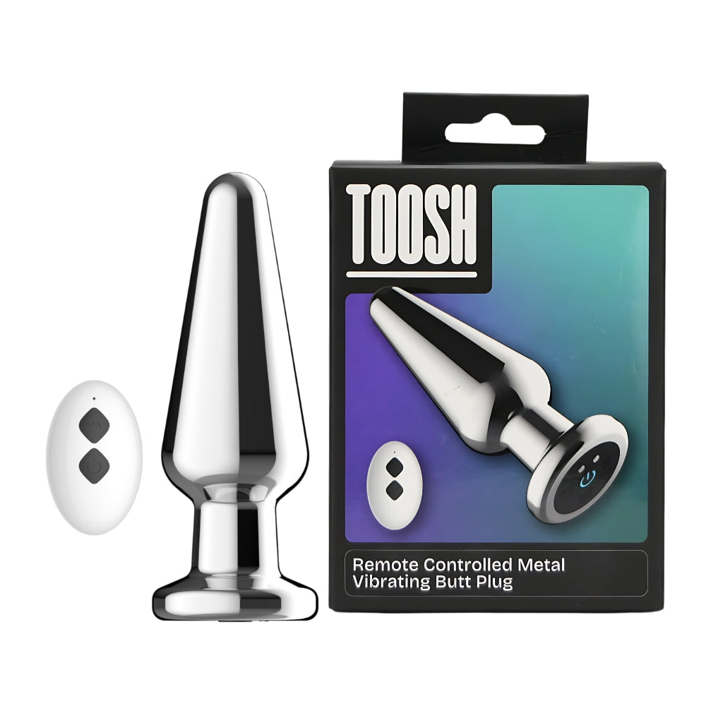 Toosh remote-controlled metal vibrating butt plug with sleek design and ergonomic shape for enhanced pleasure.