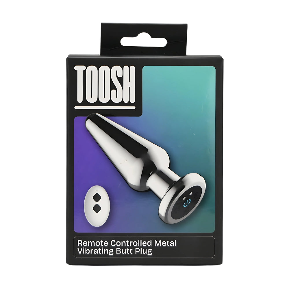 Toosh remote-controlled metal vibrating butt plug with a sleek design, perfect for intimate pleasure and exploration.