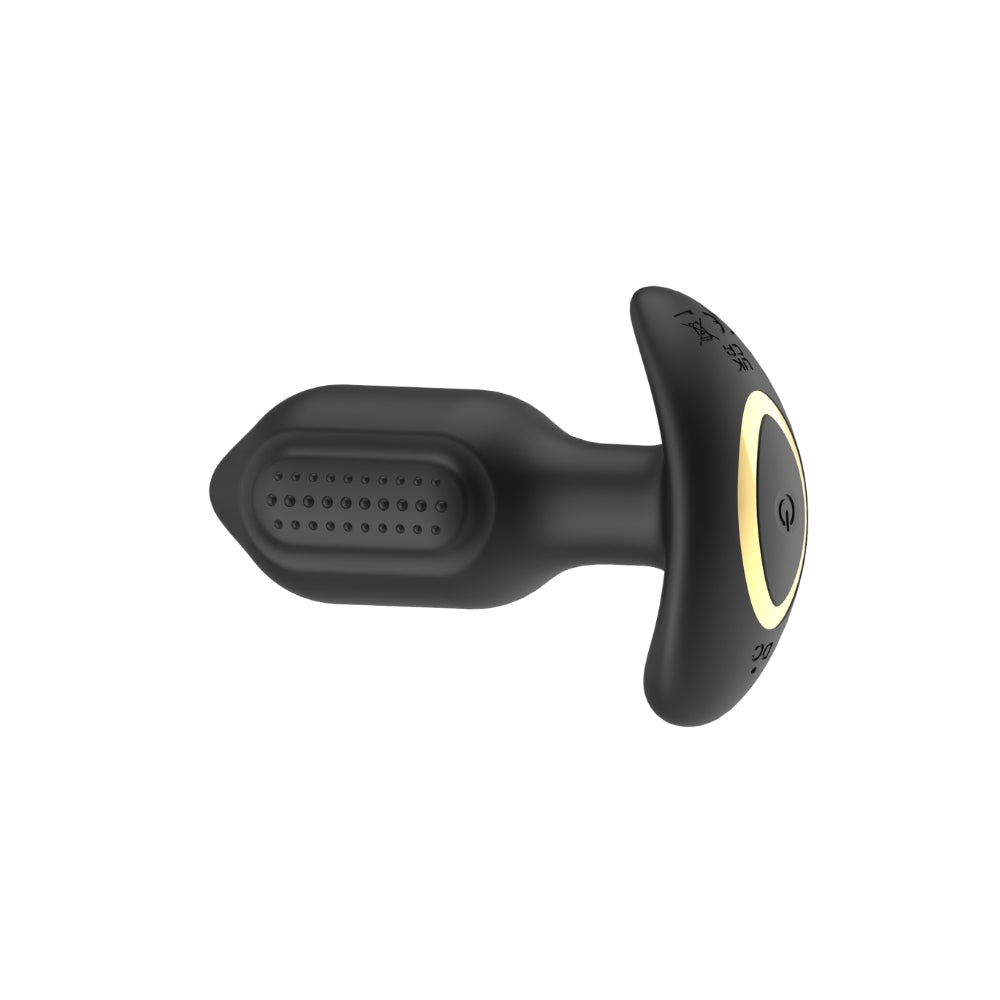 Toosh remote-controlled silicone vibrating butt plug in sleek design, showcasing texture and control features.