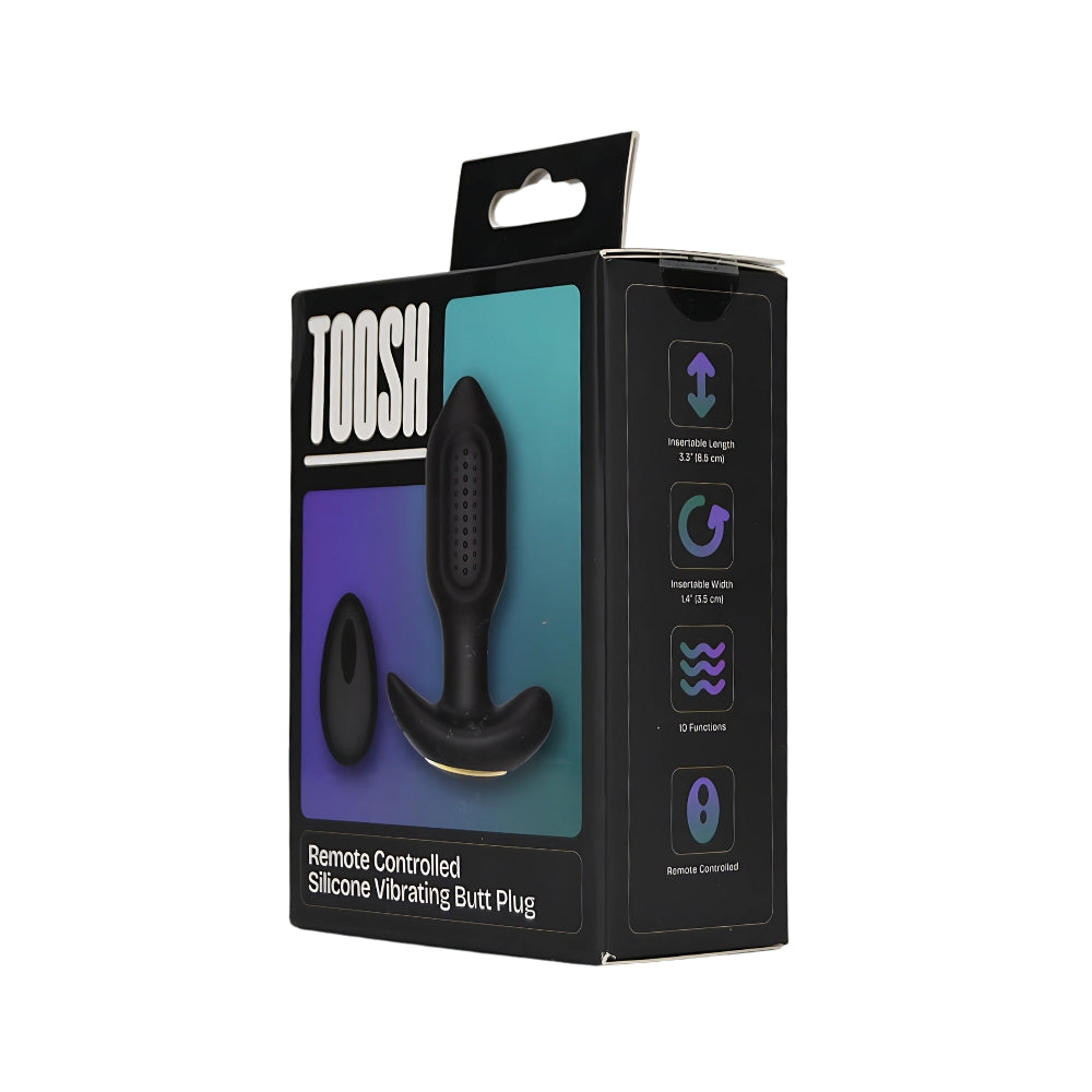 Toosh remote-controlled silicone vibrating butt plug in sleek design, showcasing its smooth texture and ergonomic shape.