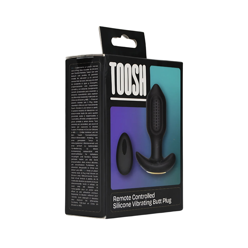 Toosh remote controlled silicone vibrating butt plug with smooth texture and ergonomic design for comfort and pleasure.