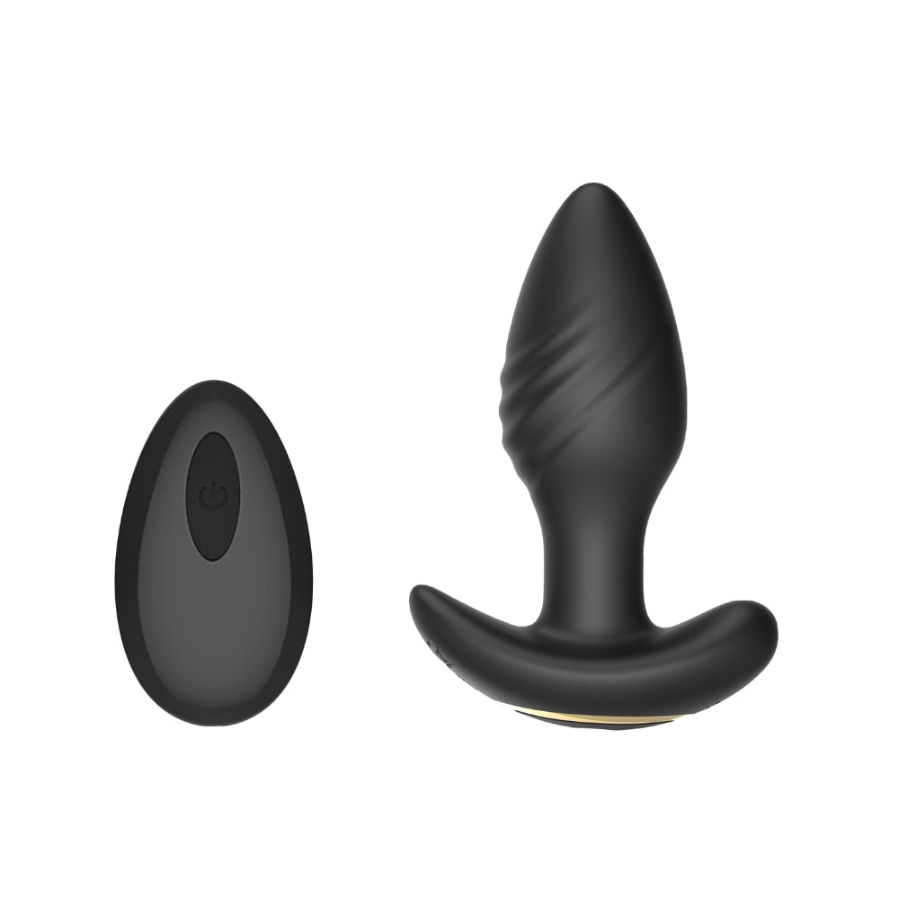 Toosh remote-controlled silicone butt plug featuring rotating and vibrating functions for enhanced pleasure.