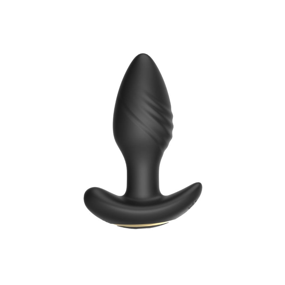 Toosh remote controlled silicone butt plug with rotating and vibrating features, showcasing its sleek design and texture.