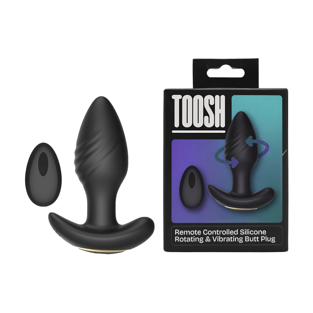 Toosh remote controlled silicone butt plug with rotating and vibrating features, showcasing its smooth design and ergonomic shape.