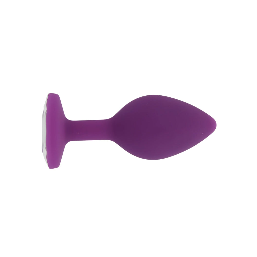 Small purple silicone butt plug from Toosh, designed for comfortable wear and easy insertion, shown in the image.