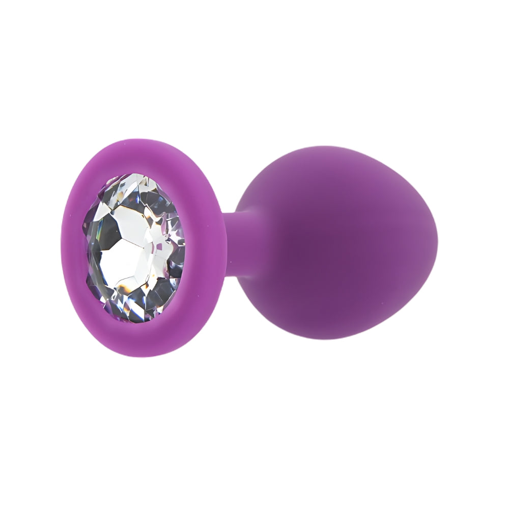 Medium purple silicone butt plug by Toosh, showcasing smooth, contoured design and secure flared base for comfortable use.