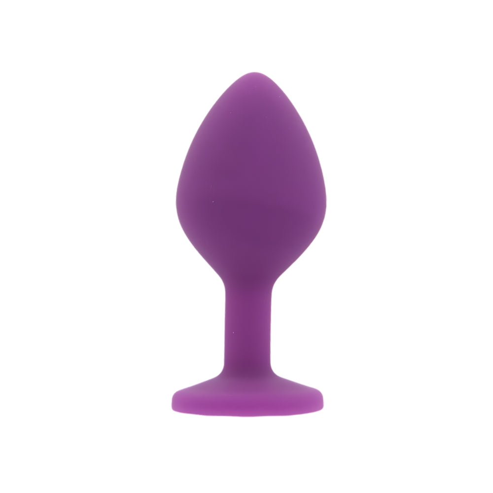 Purple silicone butt plug by Toosh, medium size, smooth and sleek design for comfortable insertion and easy handling.