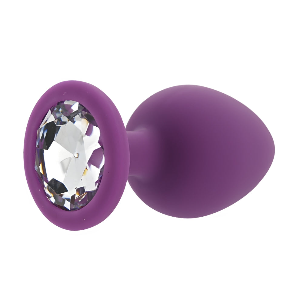 Large purple silicone butt plug by Toosh, showcasing smooth, tapered design and secure flared base for comfortable wear.
